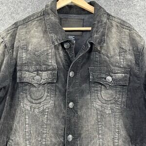 True Religion Jimmy Trucker Jacket Mens 2XL Black Western Heritage Corduroy Fade